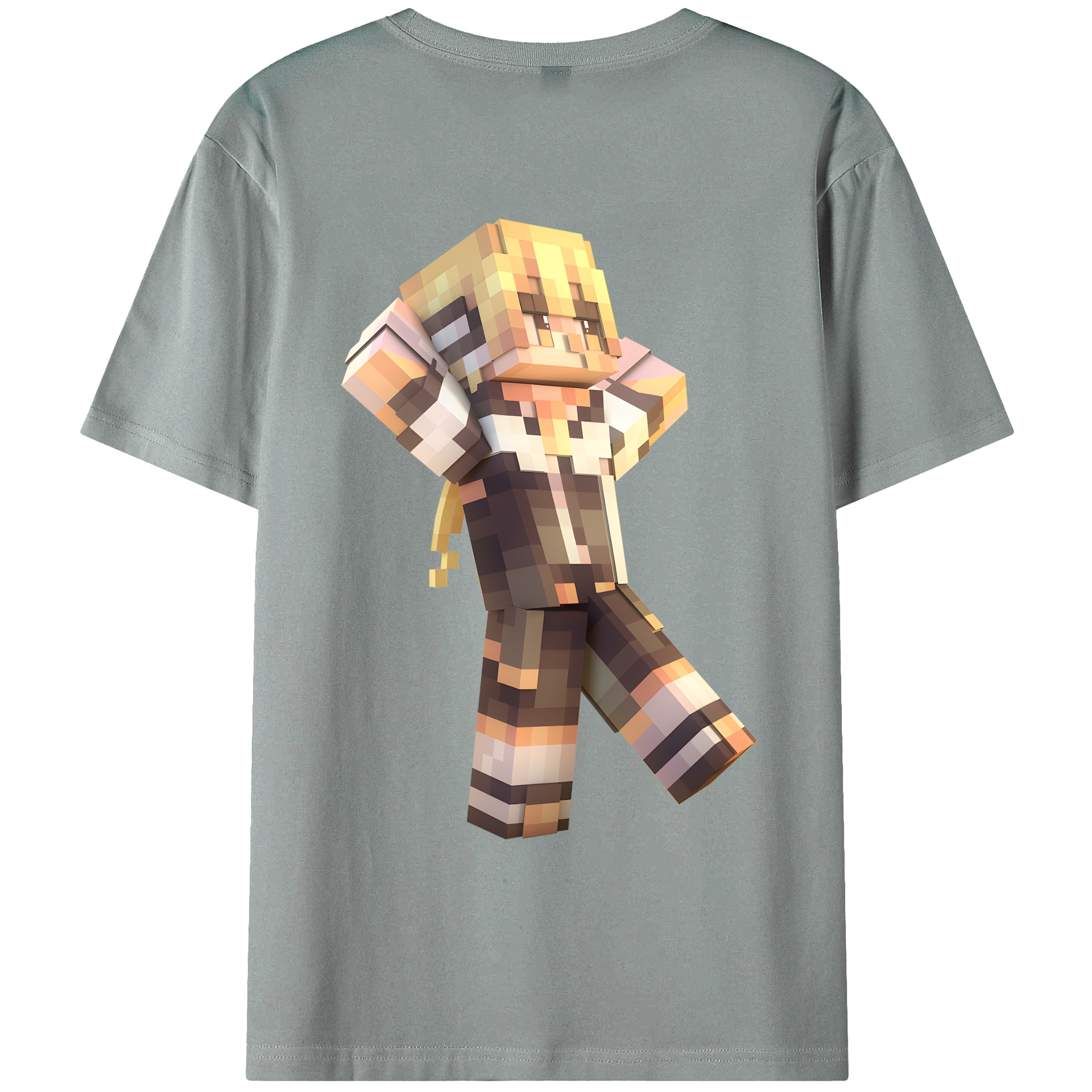 （画像用） マインクラフト ブロックの世界 Minecraft MC Block world 綿100％ メンズ半袖Tシャツ（バックプリント） 通気性